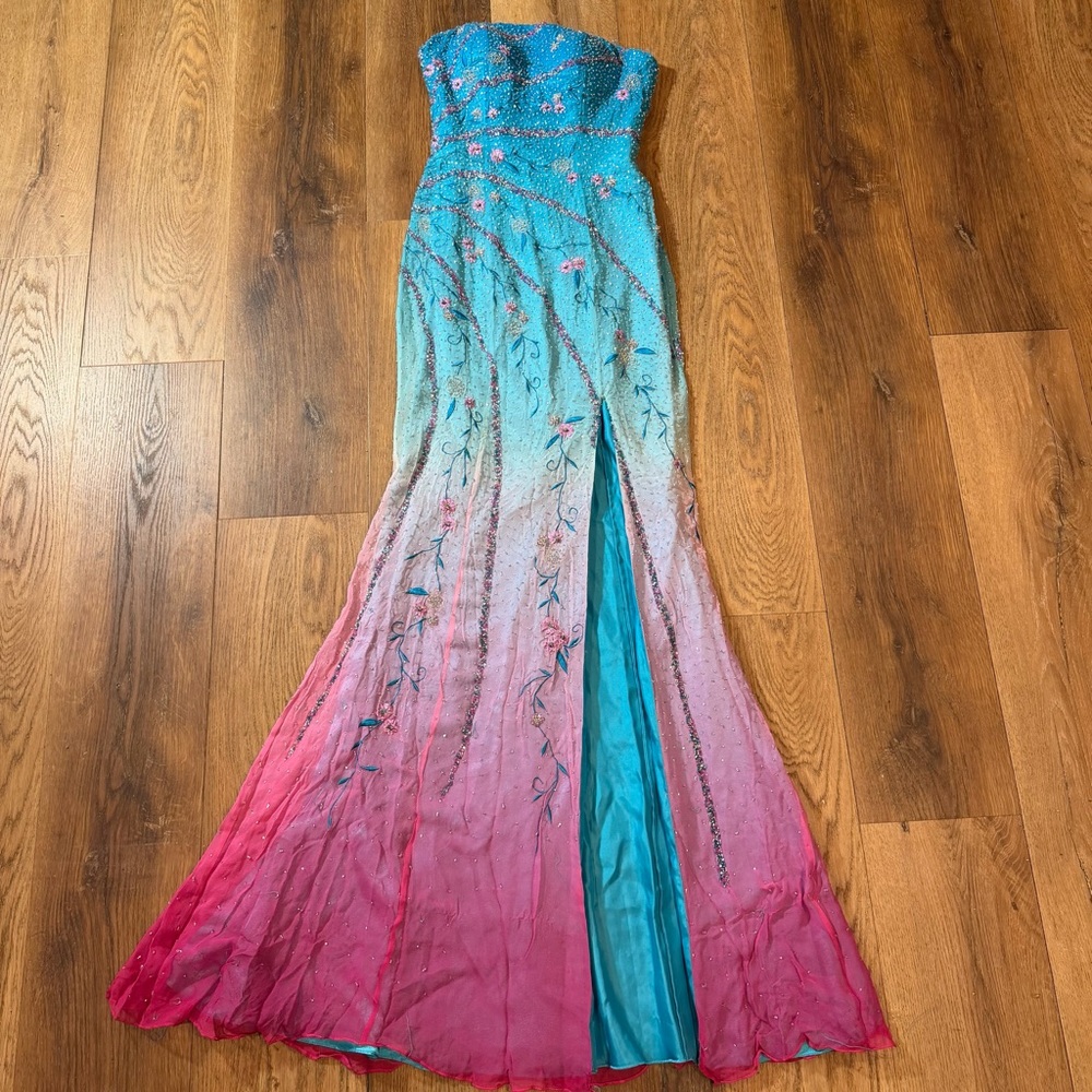 Vintage Y2K 100% Silk Beaded Dress Vintage Beaded Dress Silk Dairy Ombré Rainbow - Picture 9 of 17